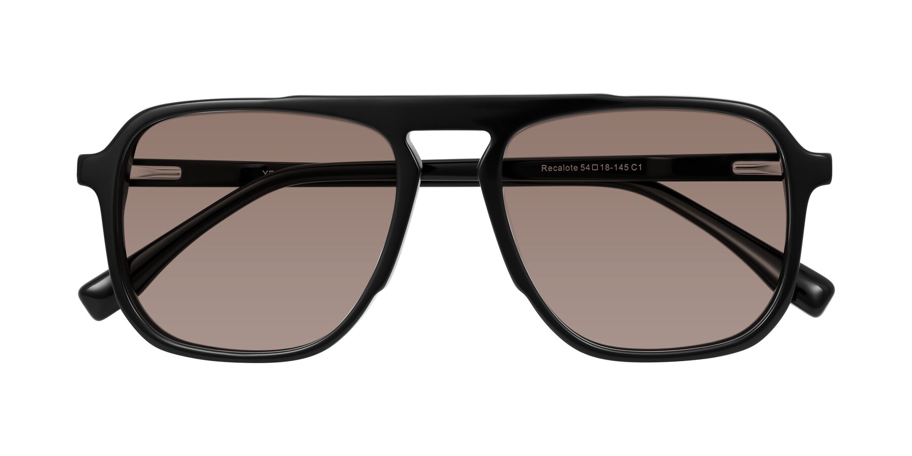 Folded Front of Recalote in Black with Medium Brown Tinted Lenses