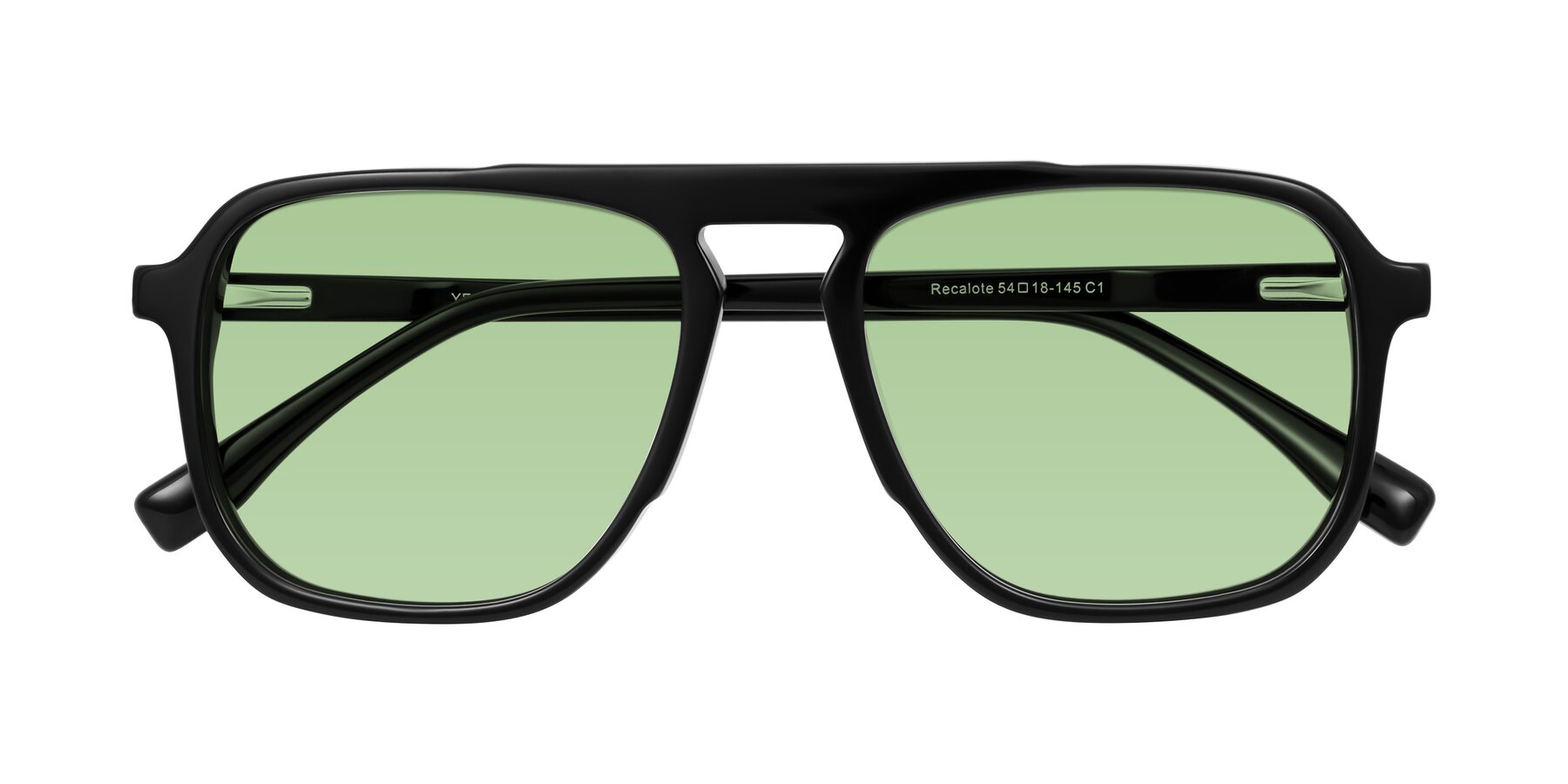 Folded Front of Recalote in Black with Medium Green Tinted Lenses