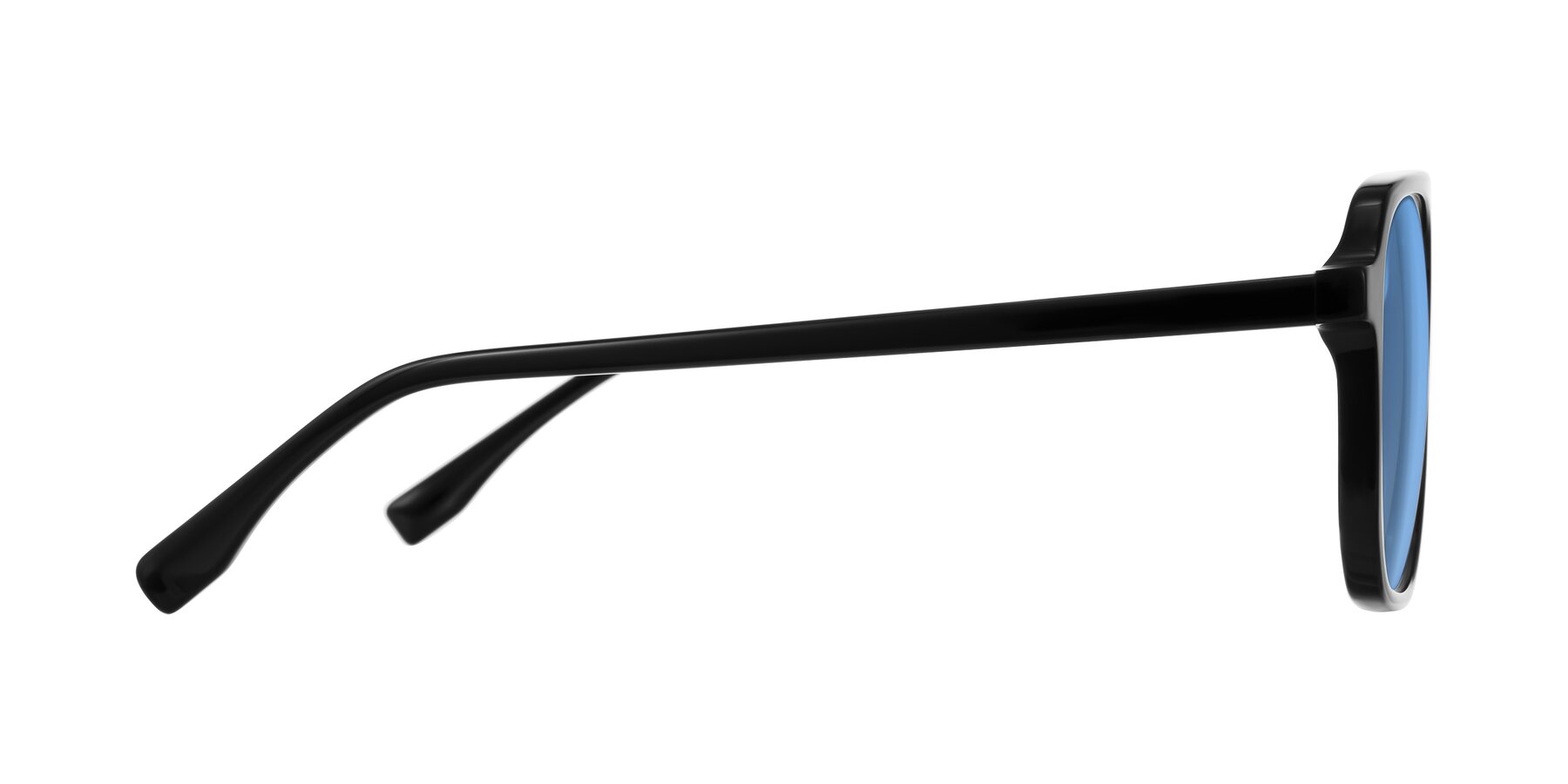 Side of Recalote in Black with Medium Blue Tinted Lenses