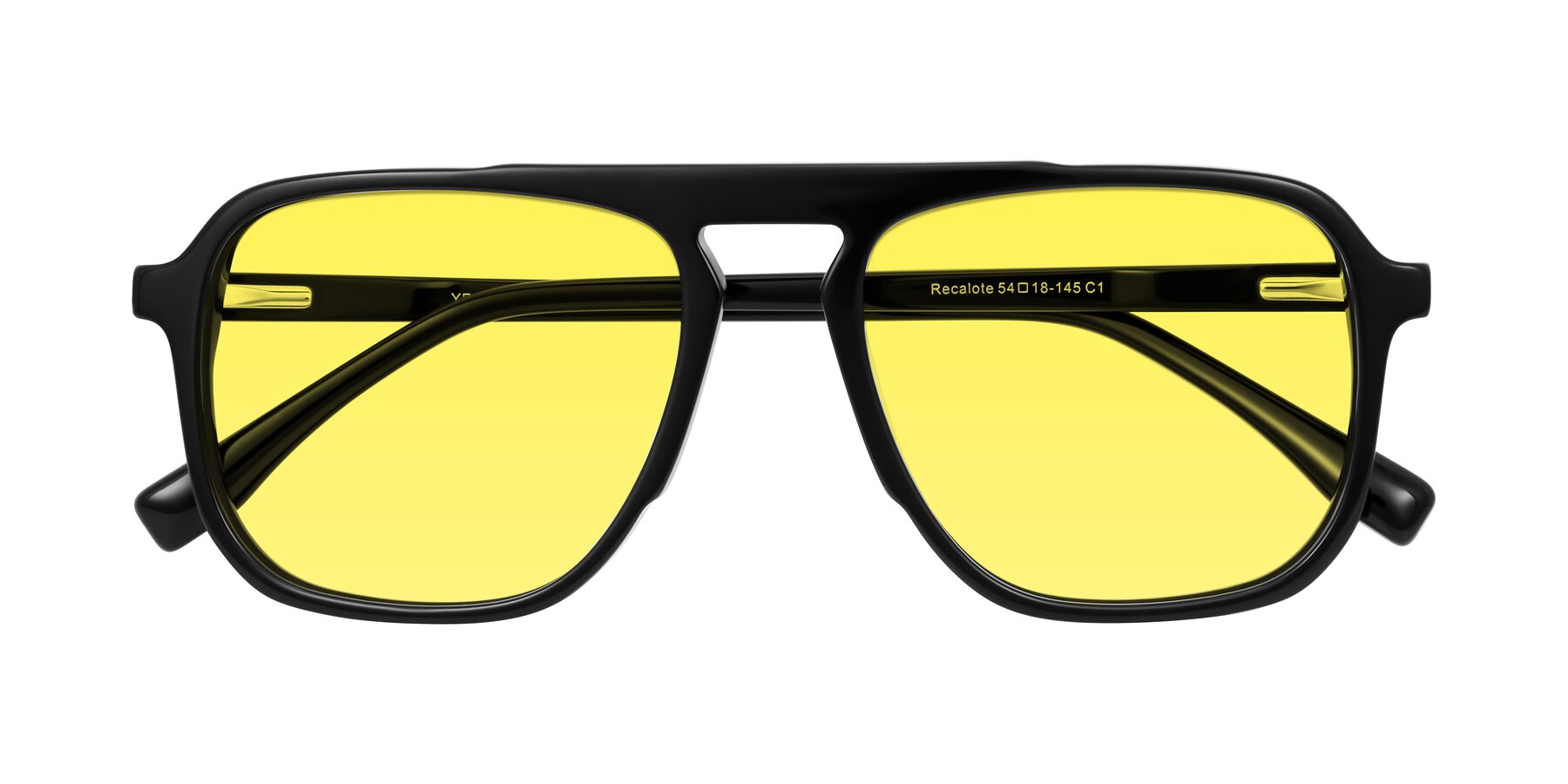 Folded Front of Recalote in Black with Medium Yellow Tinted Lenses