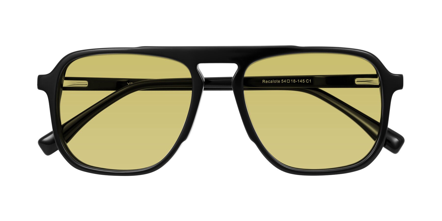 Folded Front of Recalote in Black with Medium Champagne Tinted Lenses