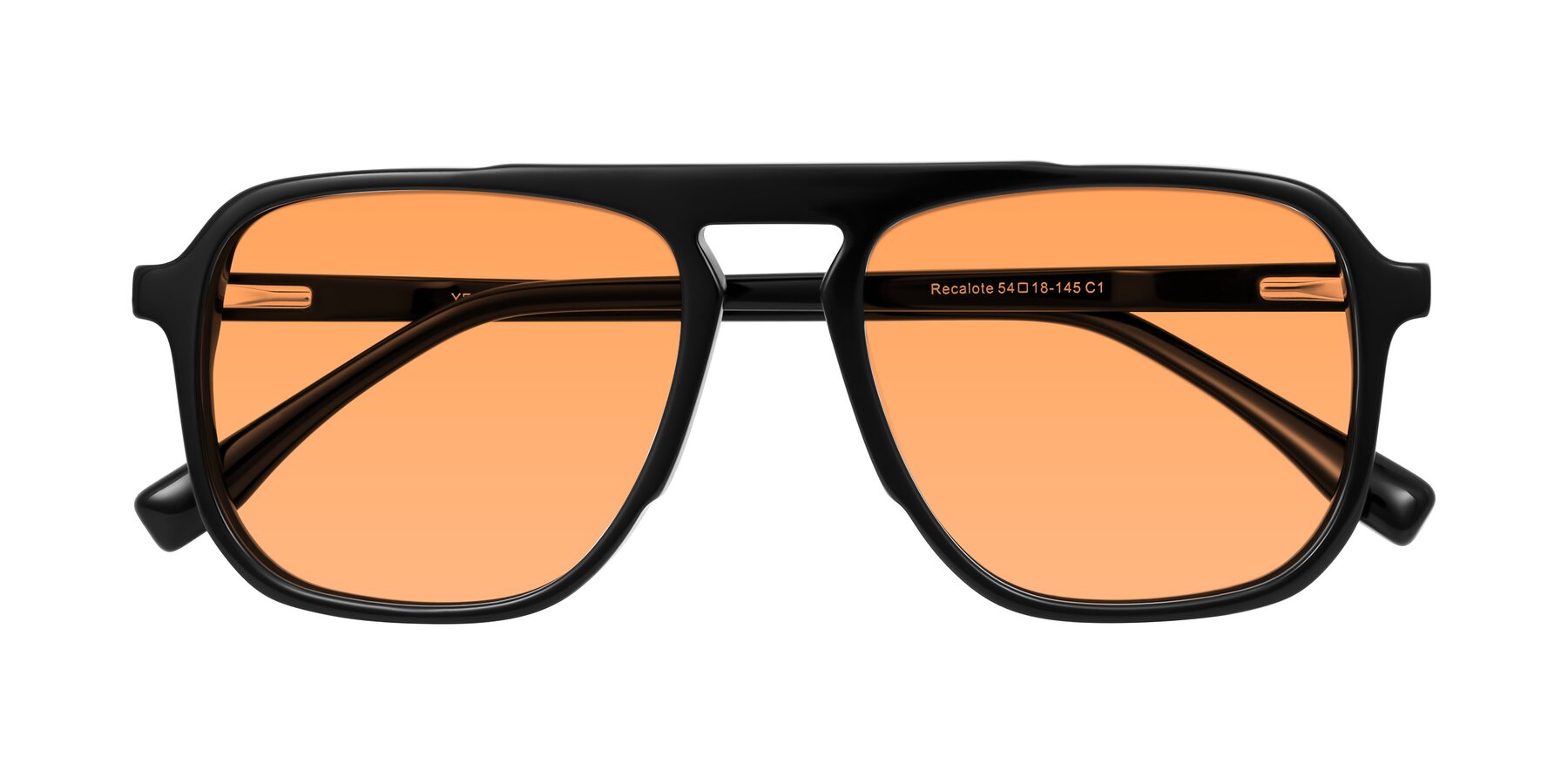 Folded Front of Recalote in Black with Medium Orange Tinted Lenses