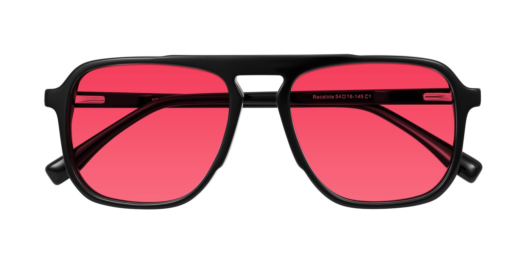 Folded Front of Recalote in Black with Red Tinted Lenses