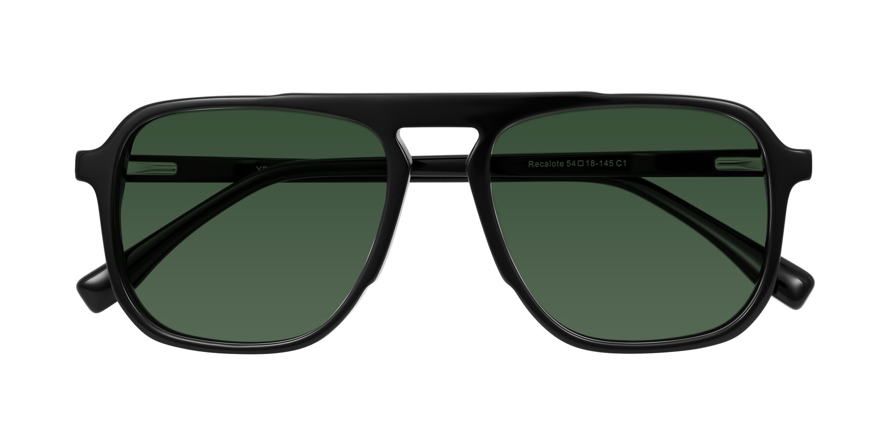 Folded Front of Recalote in Black with Green Tinted Lenses