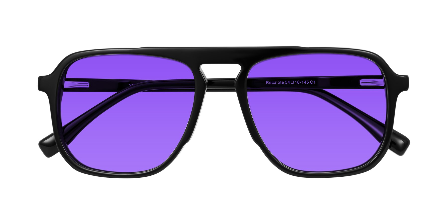 Folded Front of Recalote in Black with Purple Tinted Lenses