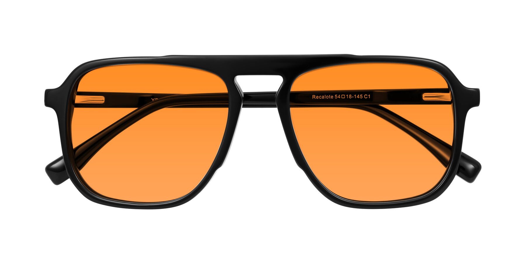 Folded Front of Recalote in Black with Orange Tinted Lenses