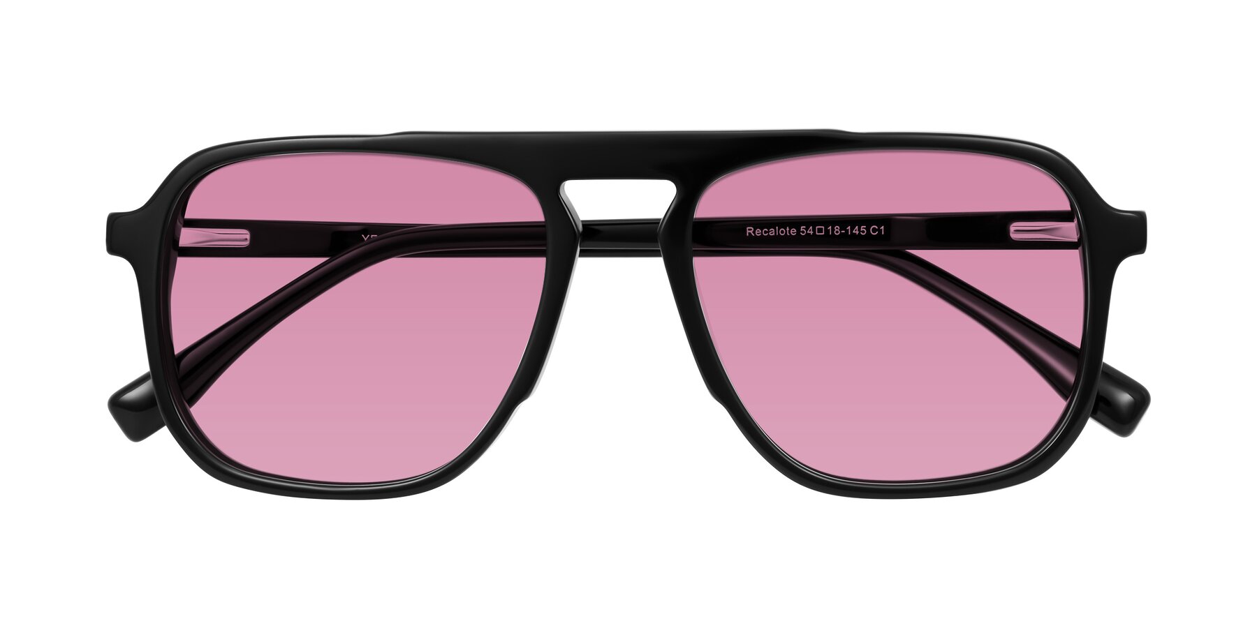 Folded Front of Recalote in Black with Medium Wine Tinted Lenses