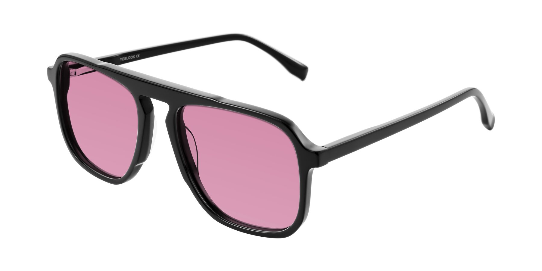 Angle of Recalote in Black with Medium Wine Tinted Lenses