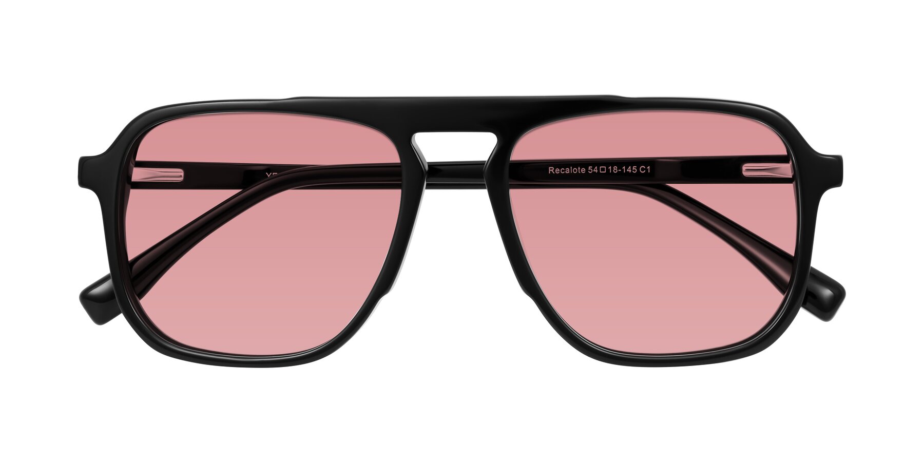 Folded Front of Recalote in Black with Medium Garnet Tinted Lenses