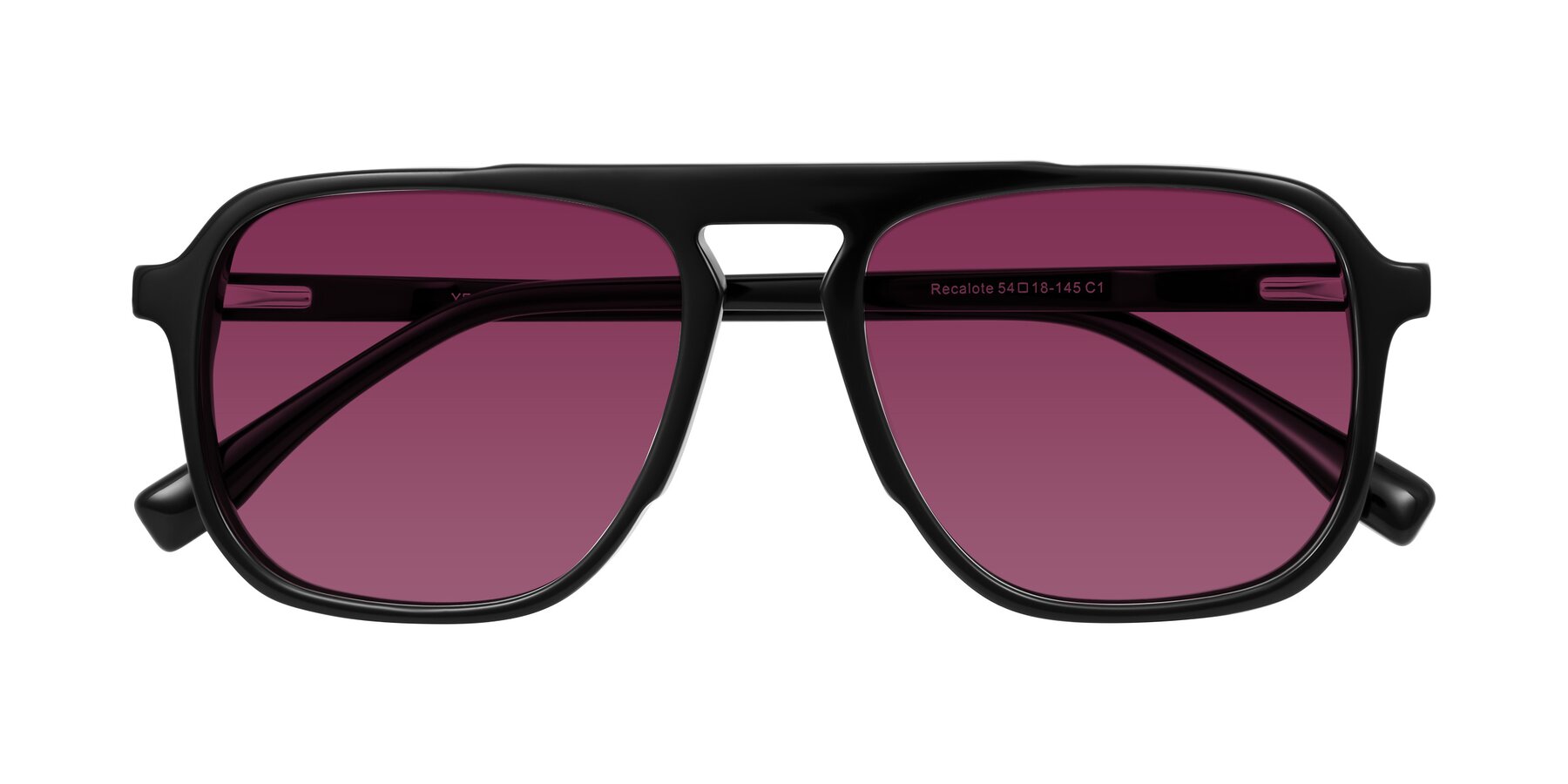 Folded Front of Recalote in Black with Wine Tinted Lenses