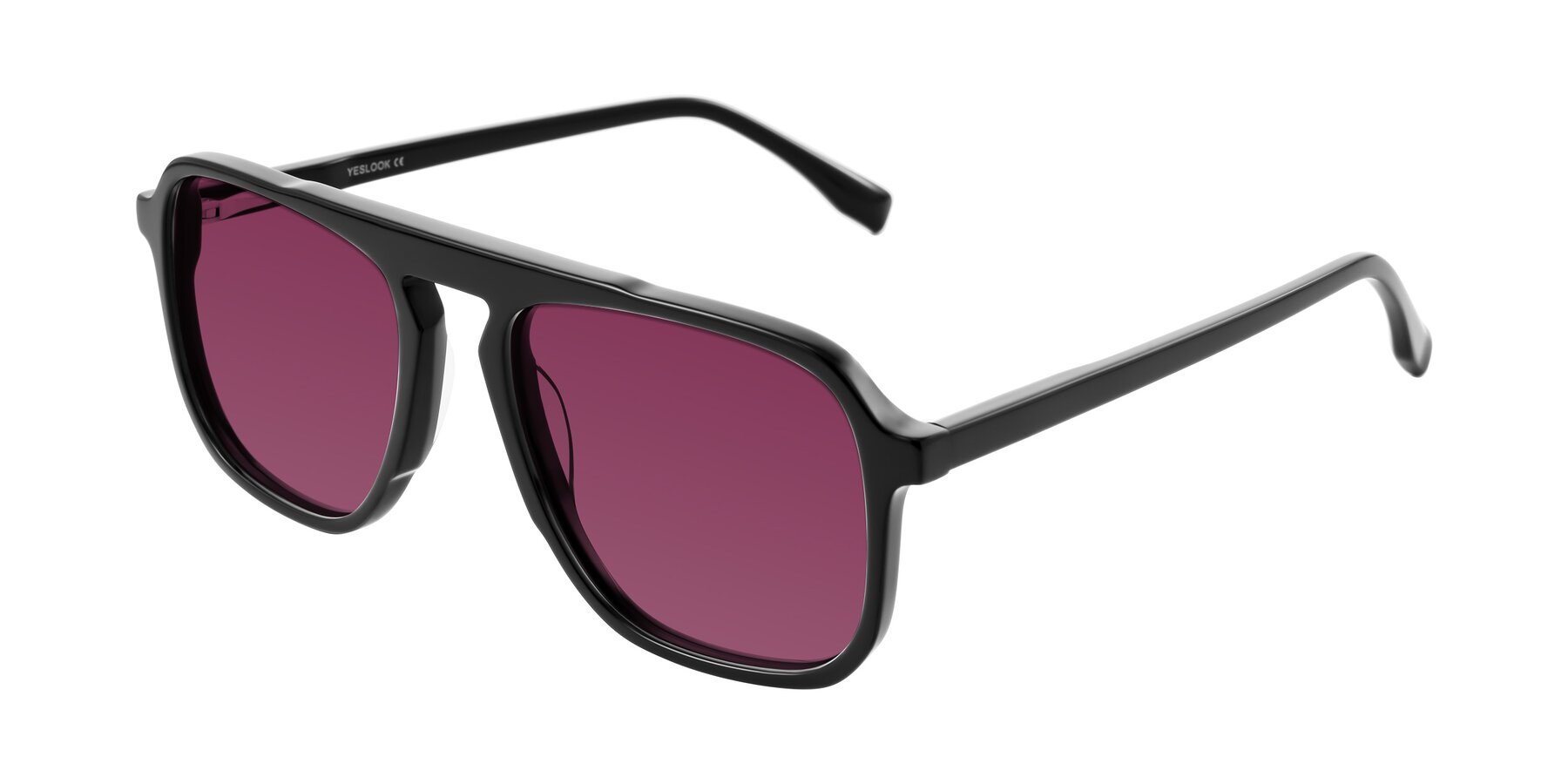 Angle of Recalote in Black with Wine Tinted Lenses