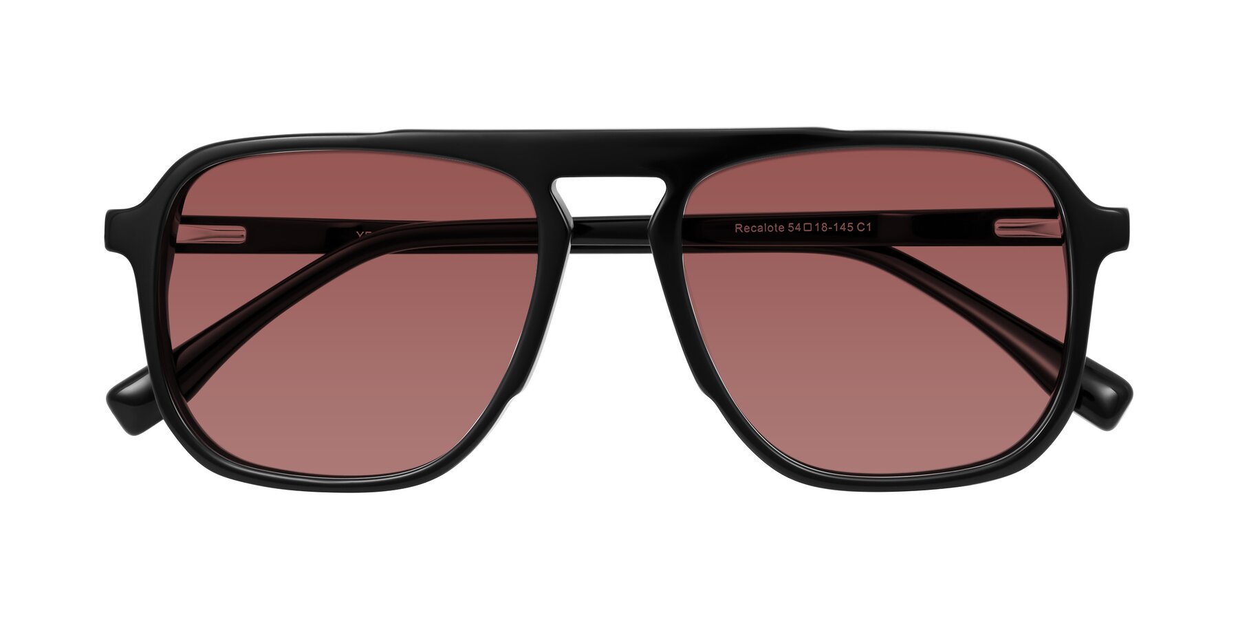 Folded Front of Recalote in Black with Garnet Tinted Lenses