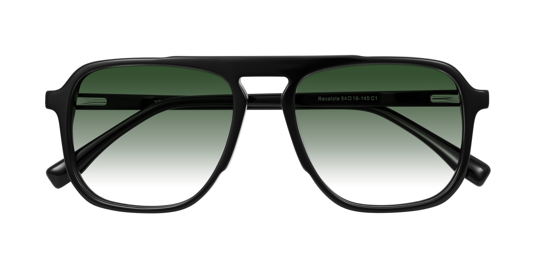 Folded Front of Recalote in Black with Green Gradient Lenses