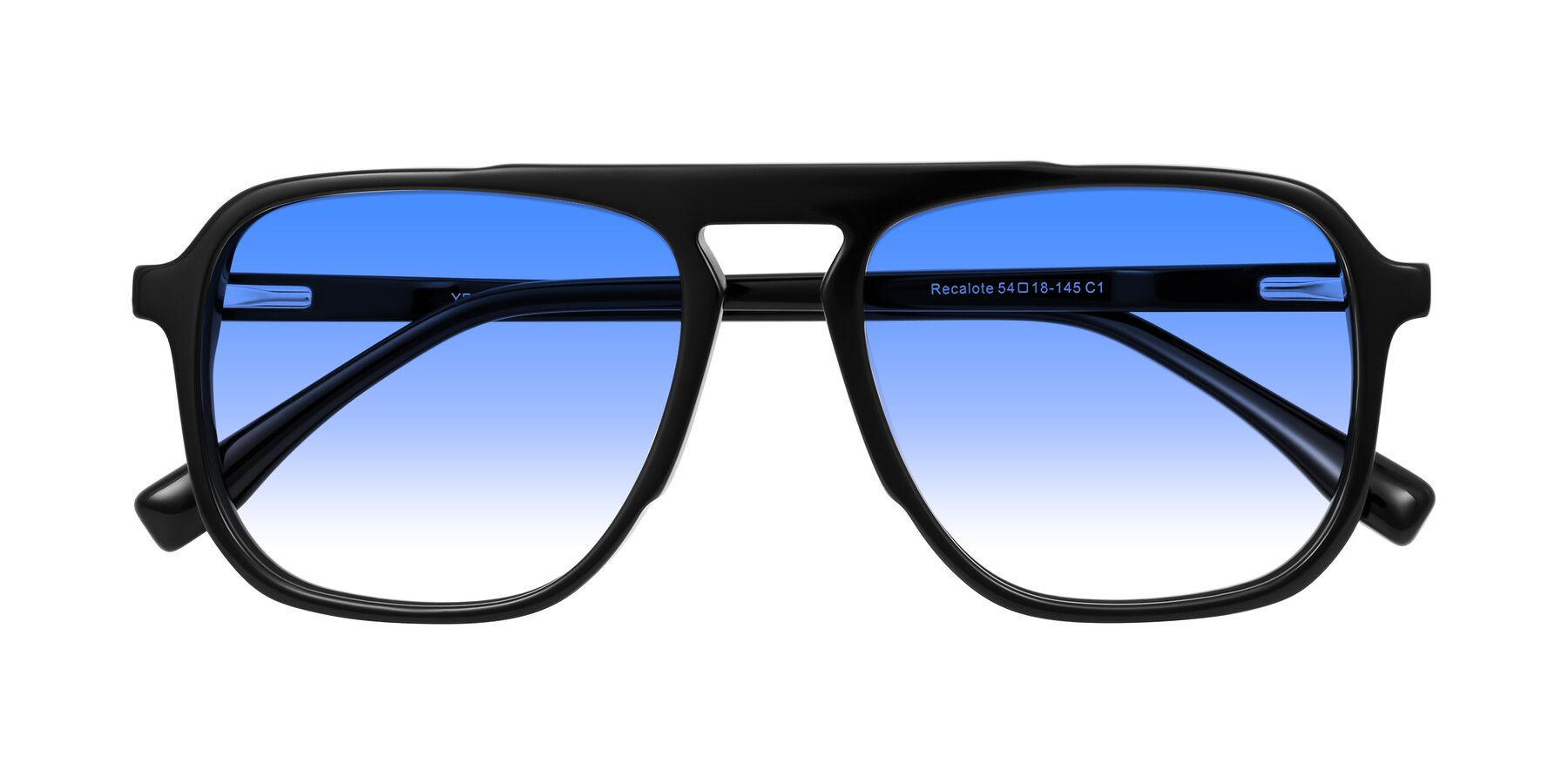 Folded Front of Recalote in Black with Blue Gradient Lenses