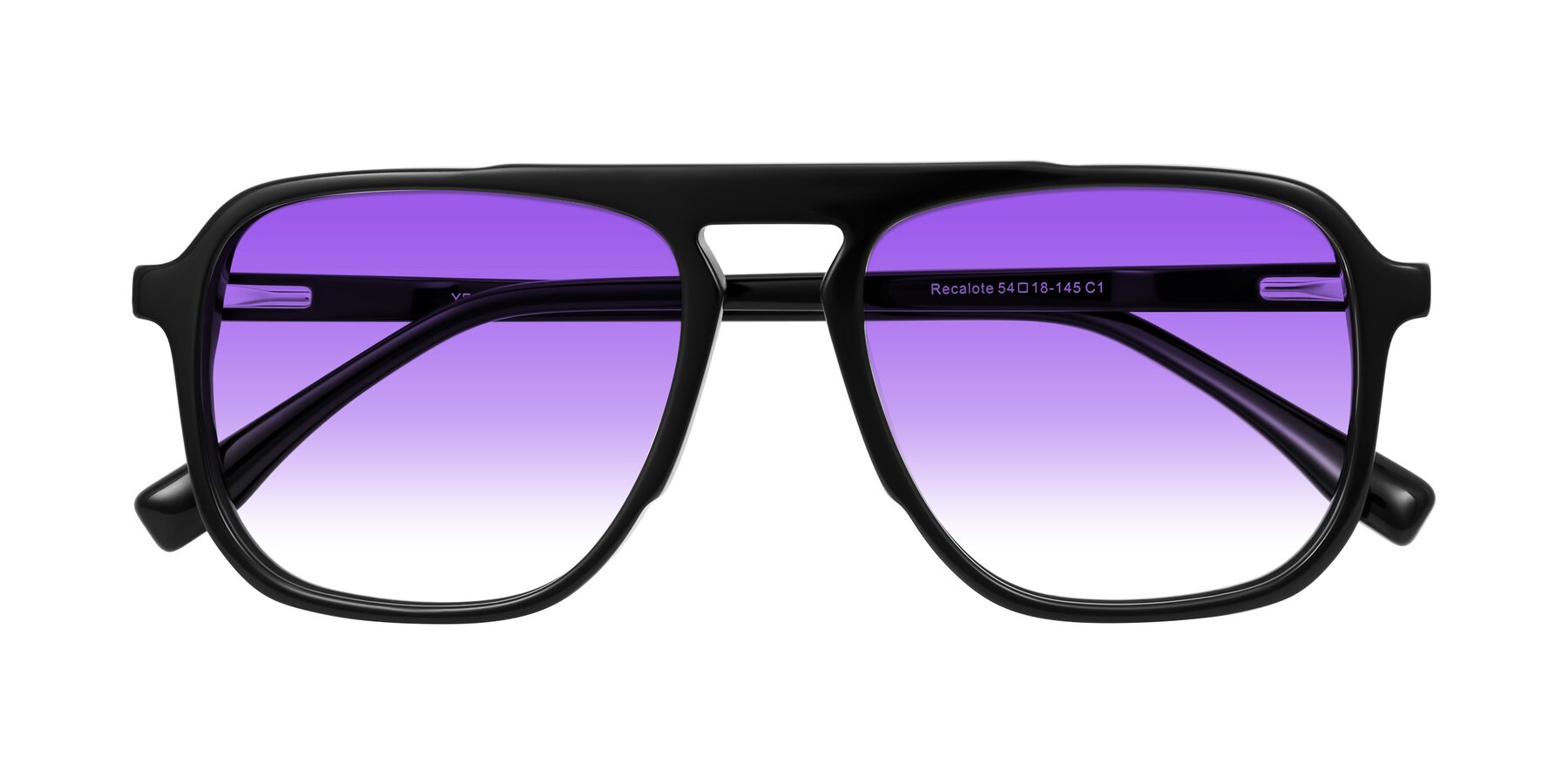 Folded Front of Recalote in Black with Purple Gradient Lenses