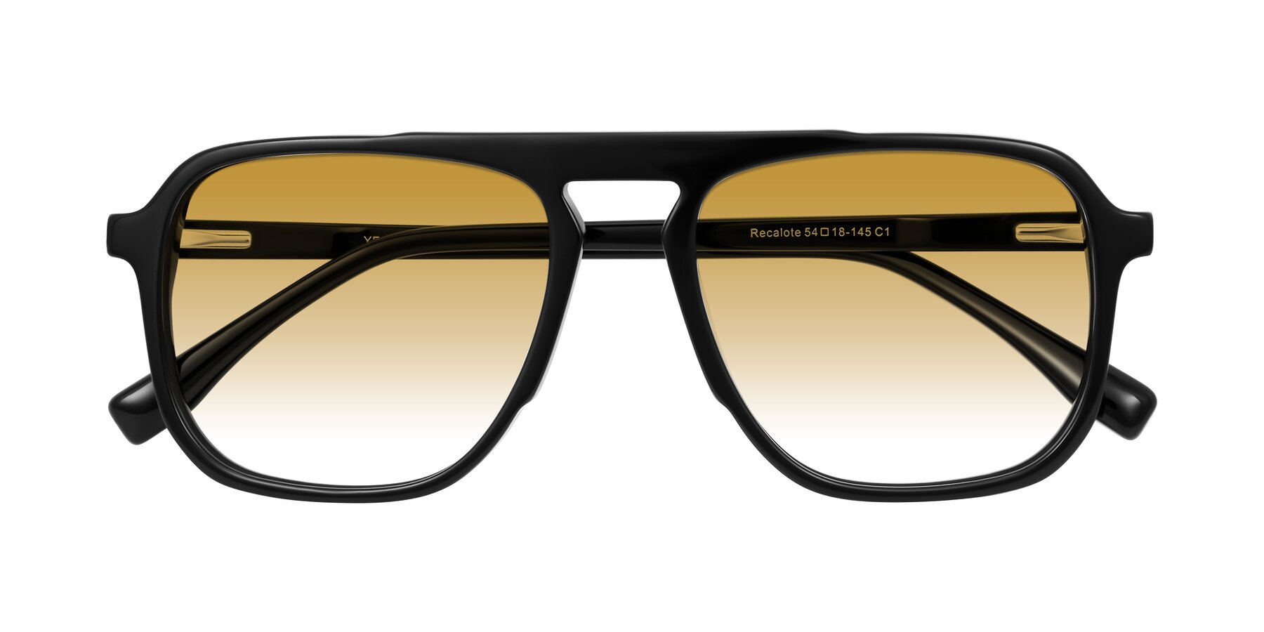 Folded Front of Recalote in Black with Champagne Gradient Lenses