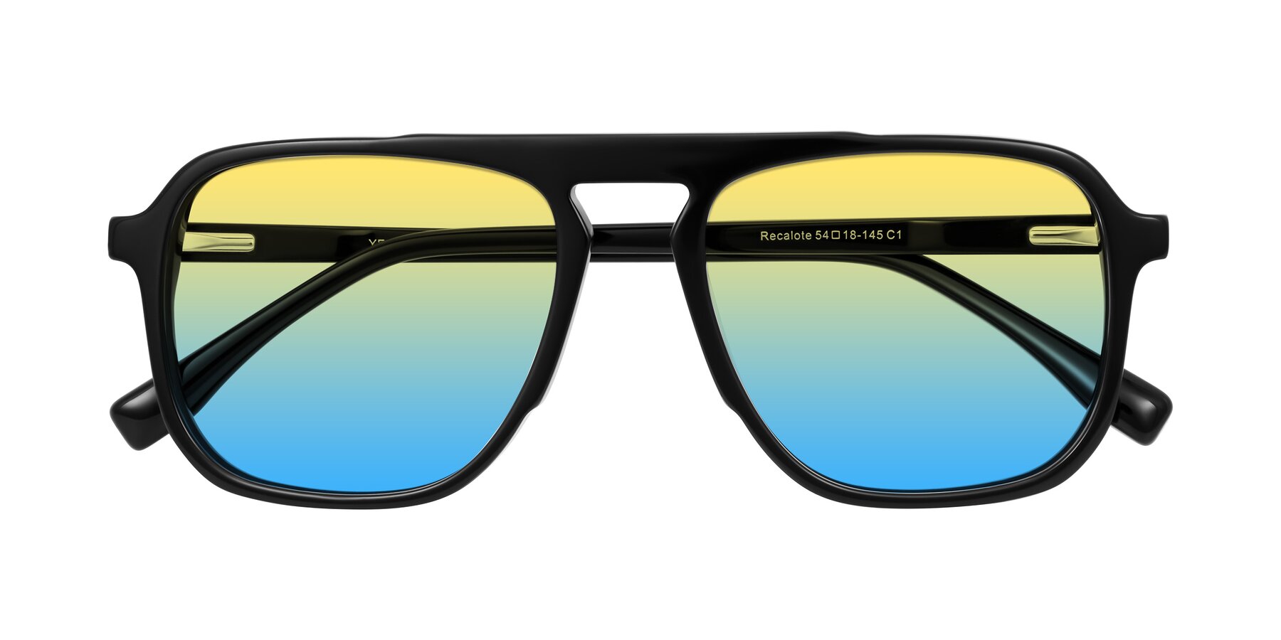 Folded Front of Recalote in Black with Yellow / Blue Gradient Lenses