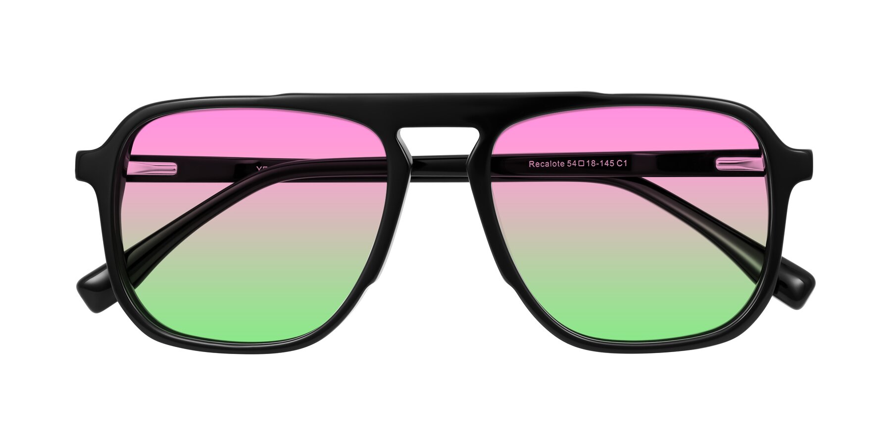 Folded Front of Recalote in Black with Pink / Green Gradient Lenses
