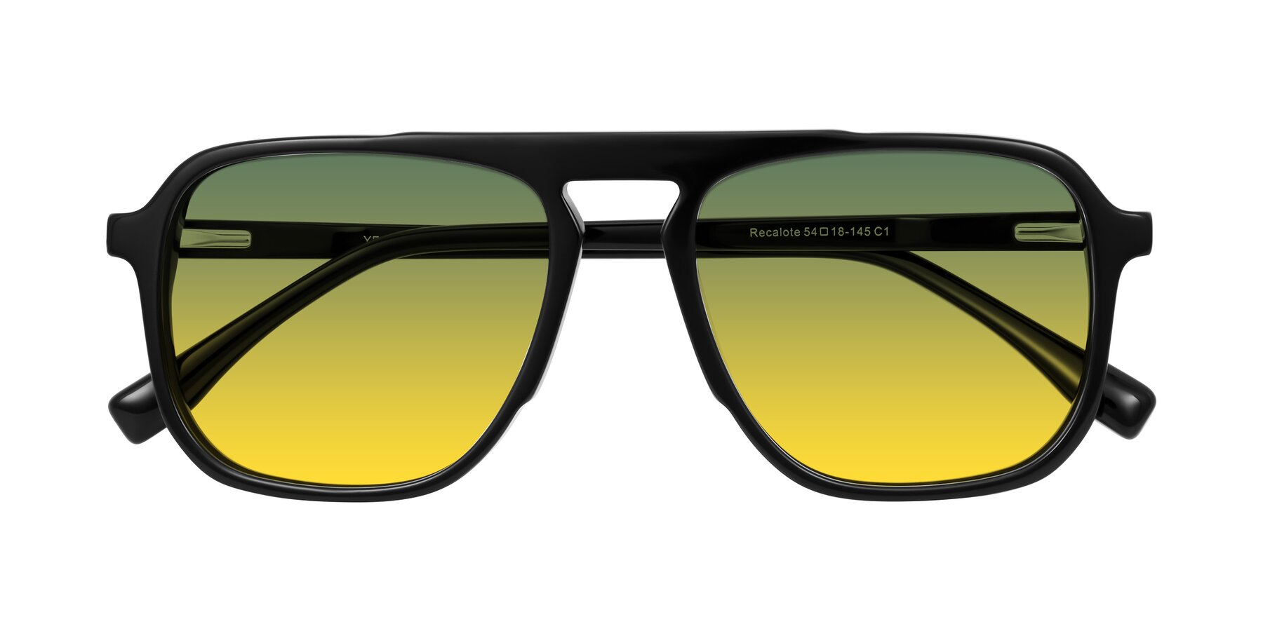 Folded Front of Recalote in Black with Green / Yellow Gradient Lenses