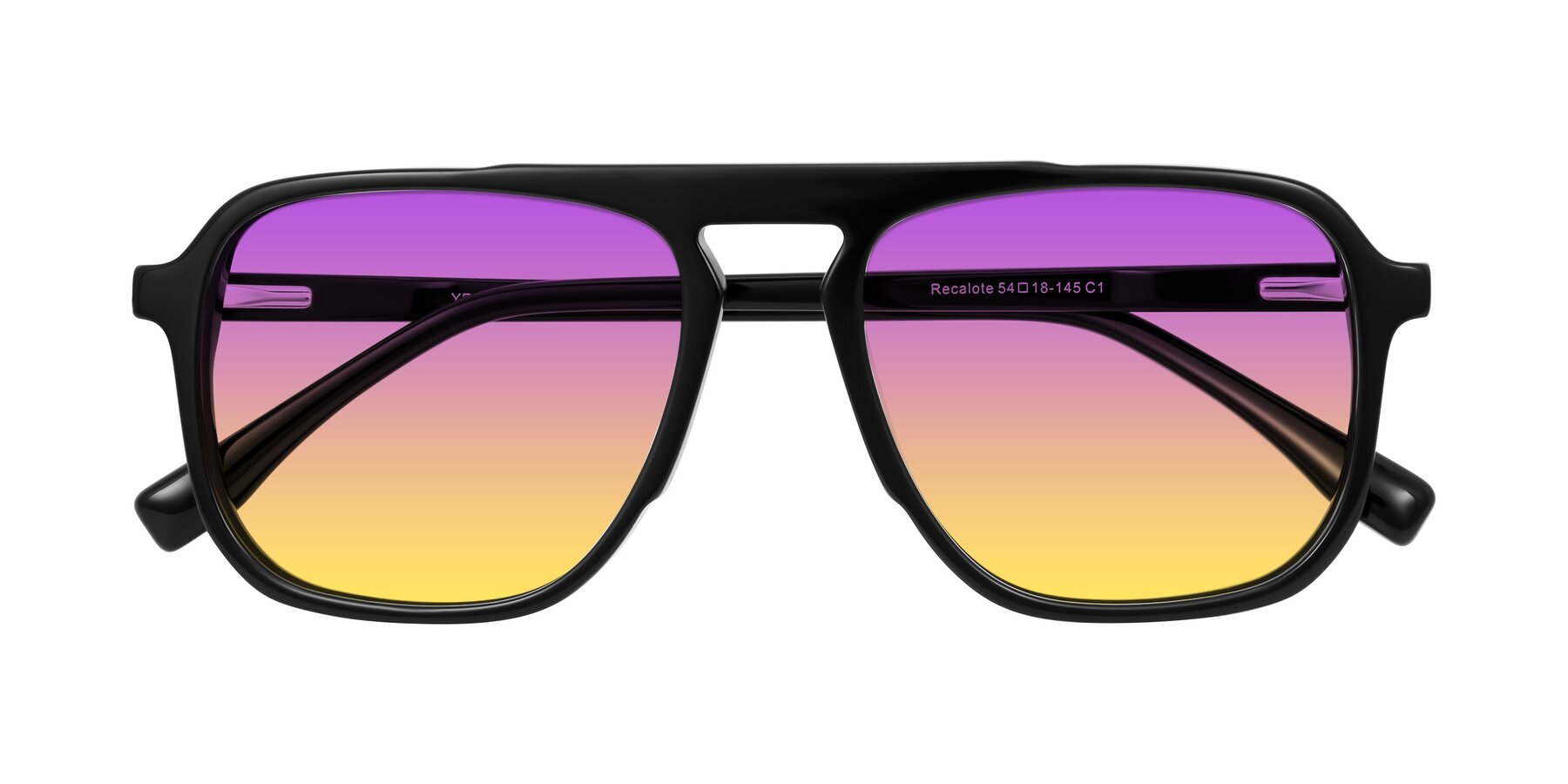Folded Front of Recalote in Black with Purple / Yellow Gradient Lenses