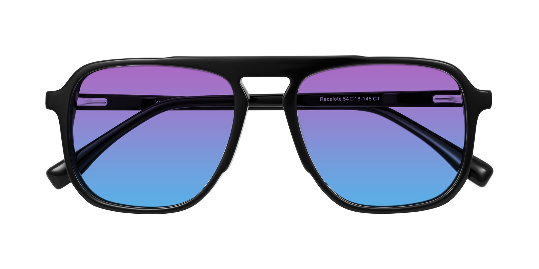 Folded Front of Recalote in Black with Purple / Blue Gradient Lenses