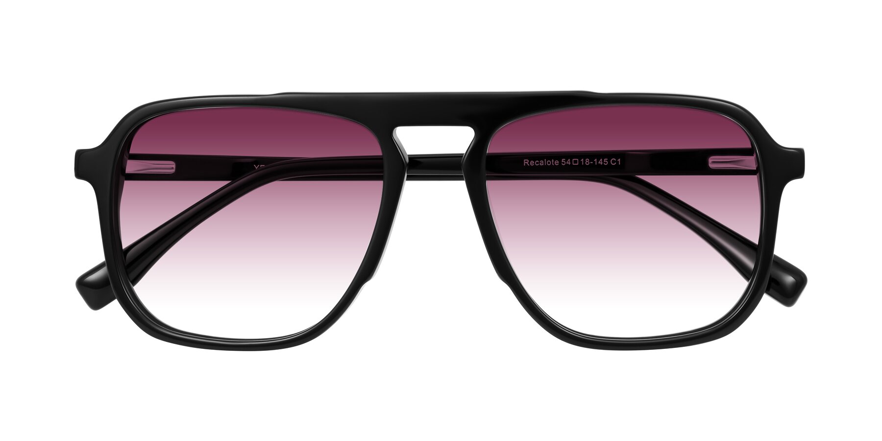 Folded Front of Recalote in Black with Wine Gradient Lenses