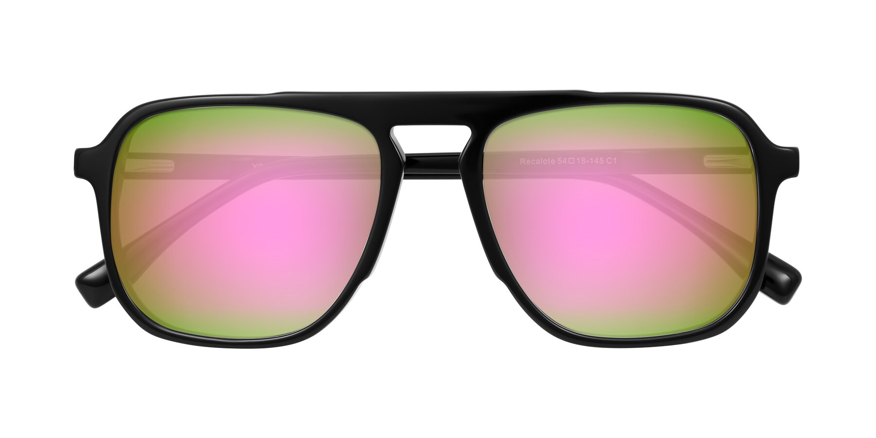 Folded Front of Recalote in Black with Pink Mirrored Lenses