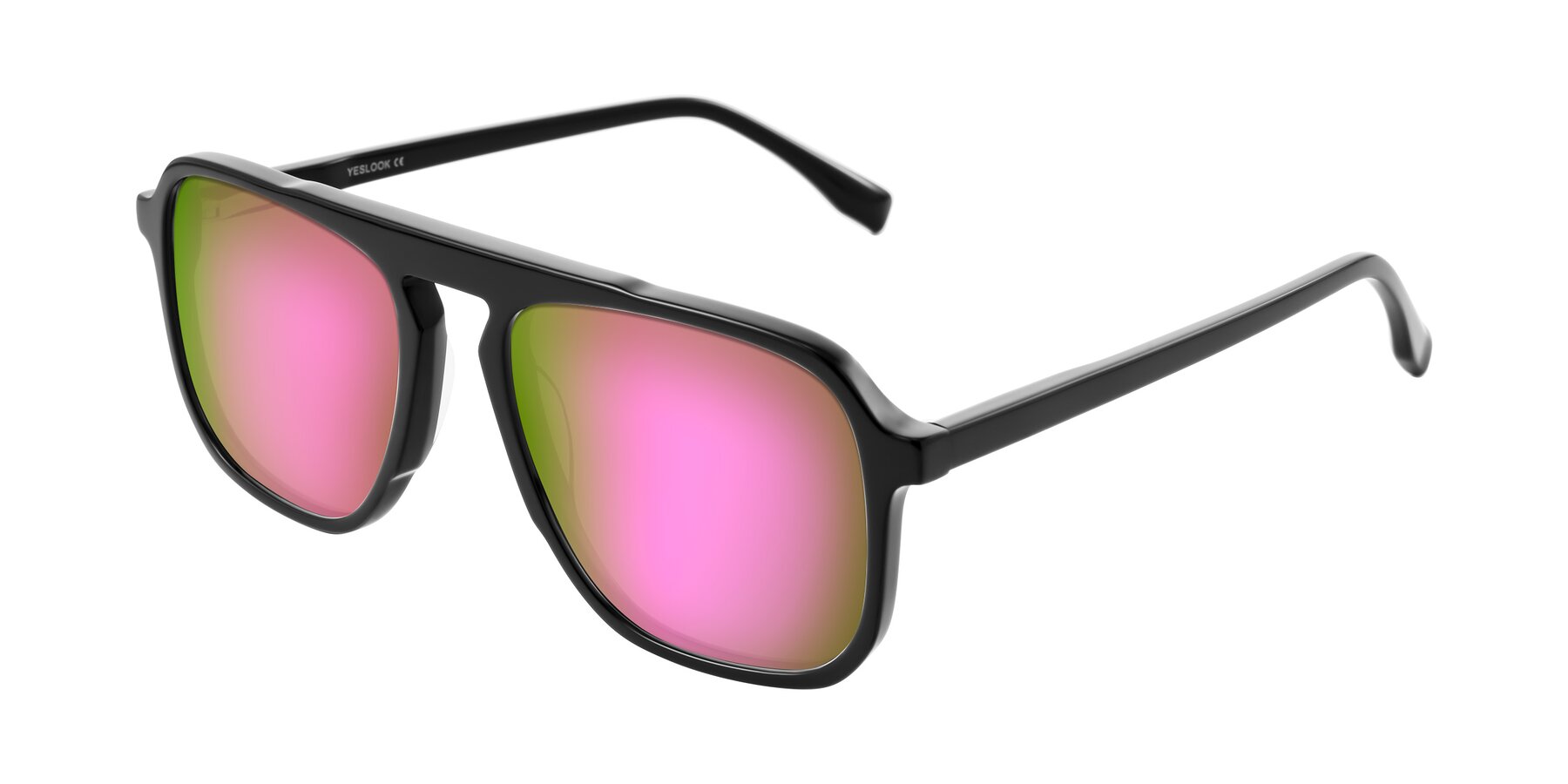 Angle of Recalote in Black with Pink Mirrored Lenses