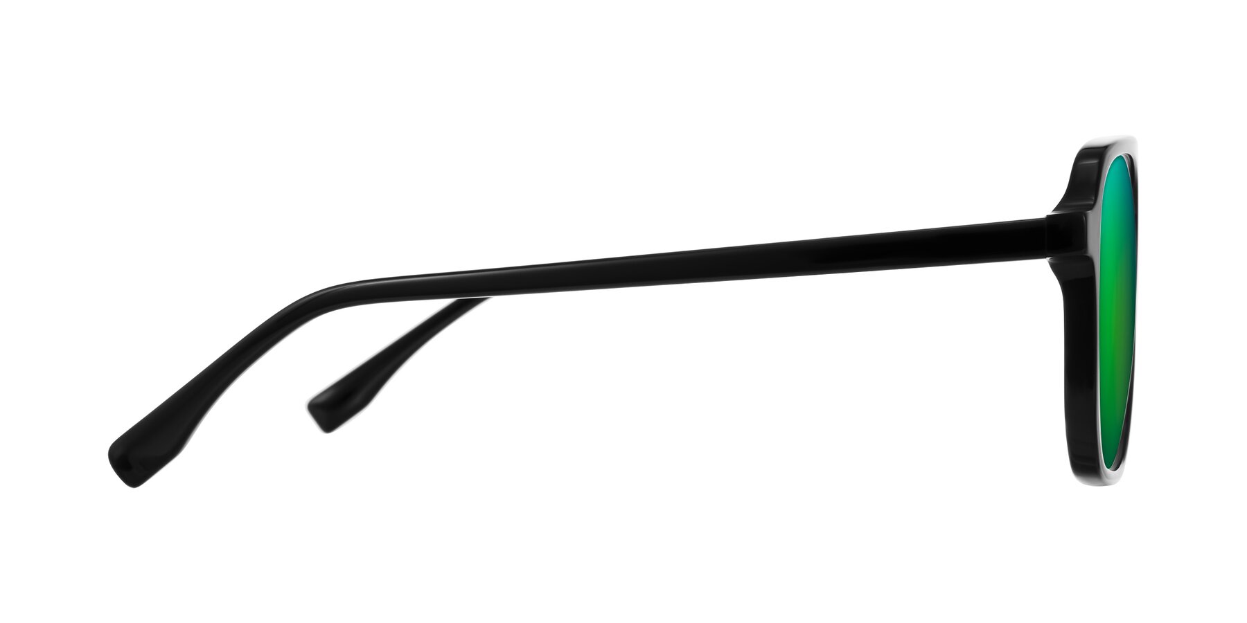 Side of Recalote in Black with Green Mirrored Lenses