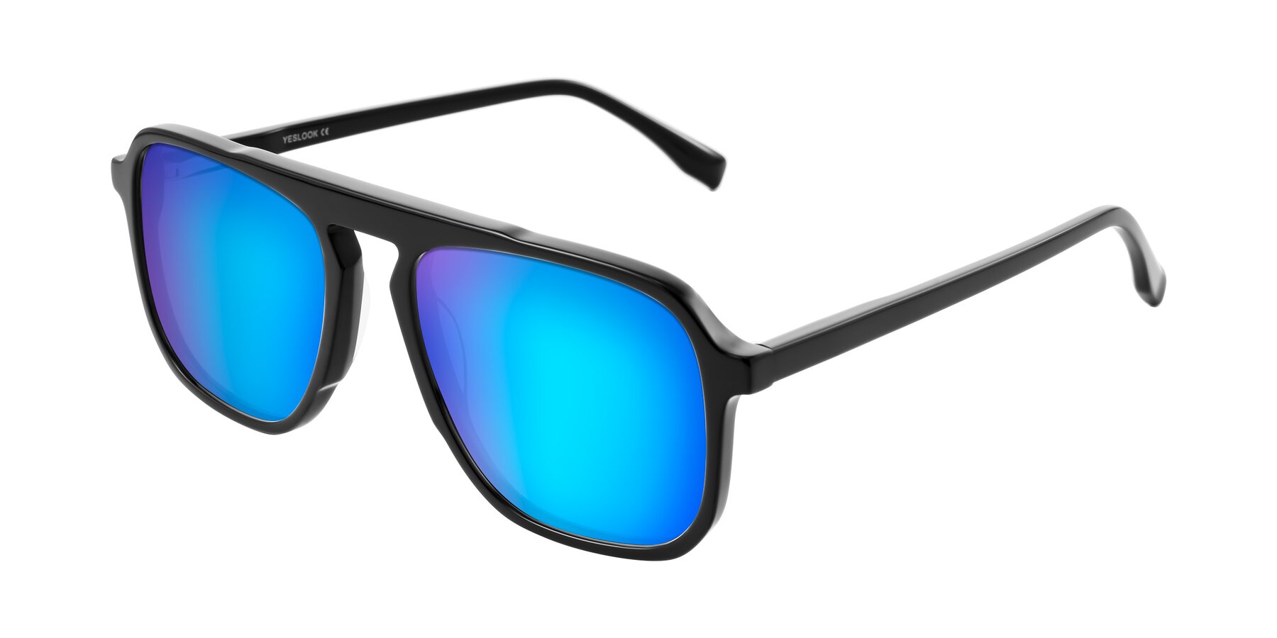 Angle of Recalote in Black with Blue Mirrored Lenses