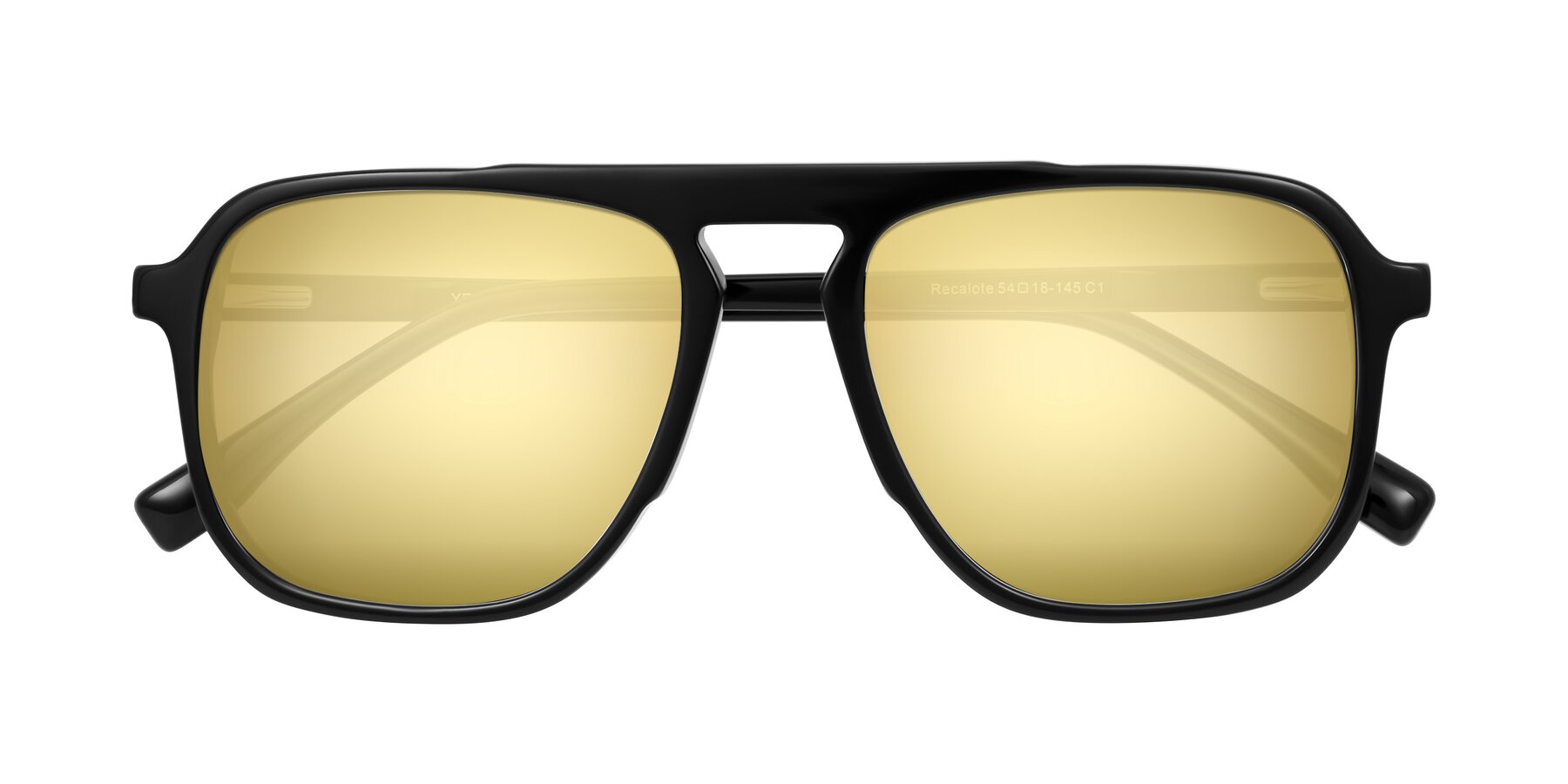 Folded Front of Recalote in Black with Gold Mirrored Lenses