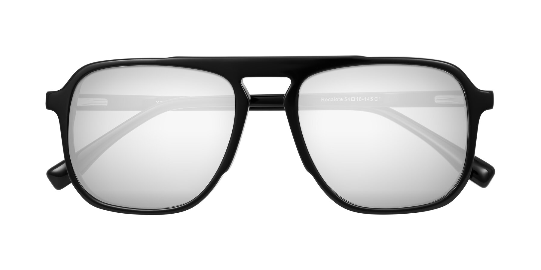 Folded Front of Recalote in Black with Silver Mirrored Lenses