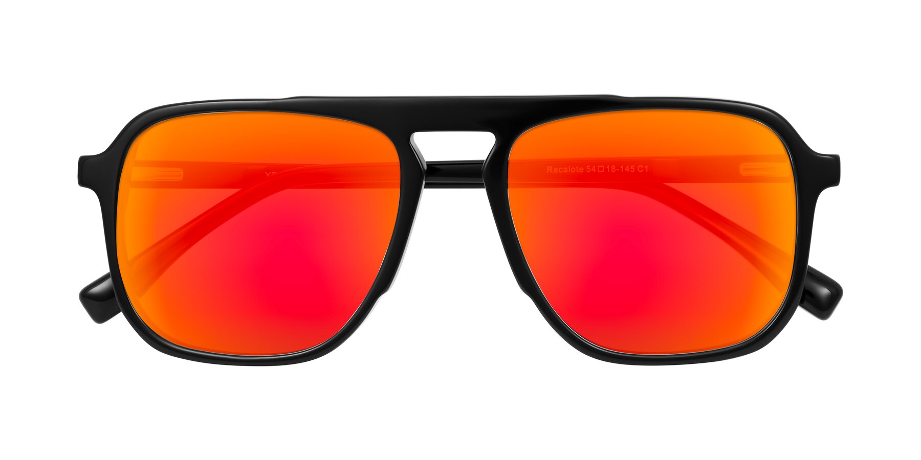 Folded Front of Recalote in Black with Red Gold Mirrored Lenses