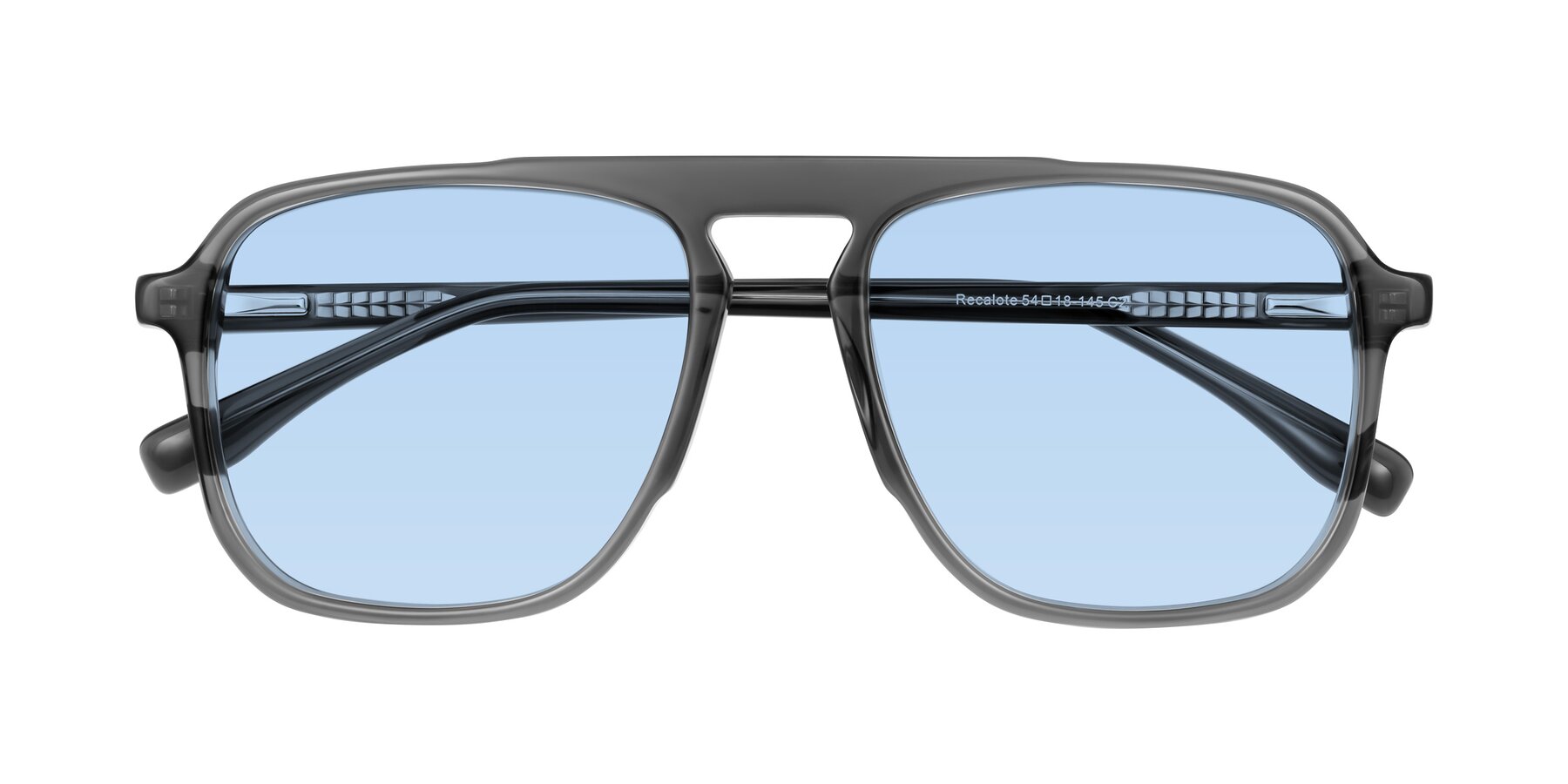 Folded Front of Recalote in Transparent Gray with Light Blue Tinted Lenses