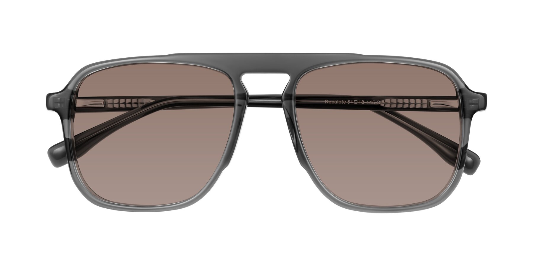 Folded Front of Recalote in Transparent Gray with Medium Brown Tinted Lenses
