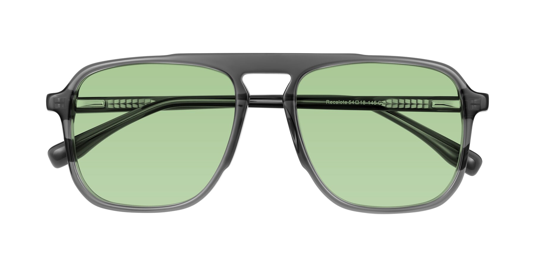 Folded Front of Recalote in Transparent Gray with Medium Green Tinted Lenses