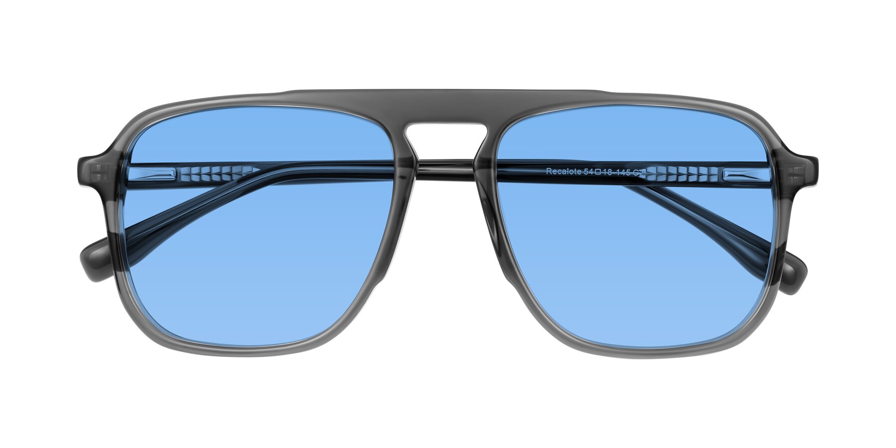 Folded Front of Recalote in Transparent Gray with Medium Blue Tinted Lenses