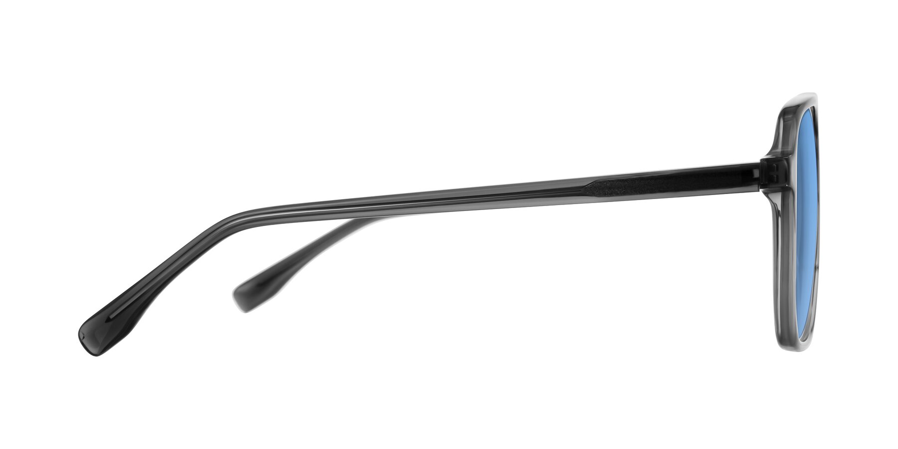 Side of Recalote in Transparent Gray with Medium Blue Tinted Lenses