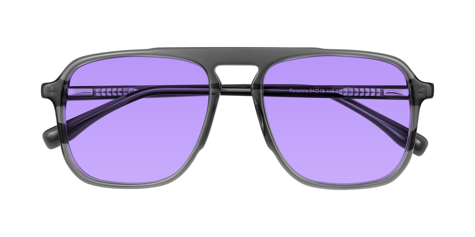 Folded Front of Recalote in Transparent Gray with Medium Purple Tinted Lenses