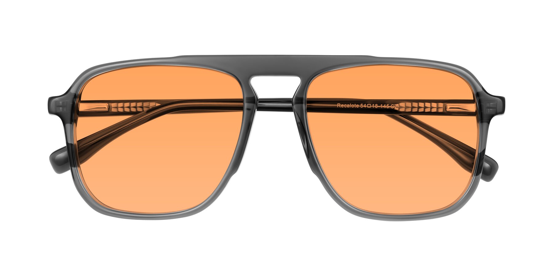 Folded Front of Recalote in Transparent Gray with Medium Orange Tinted Lenses