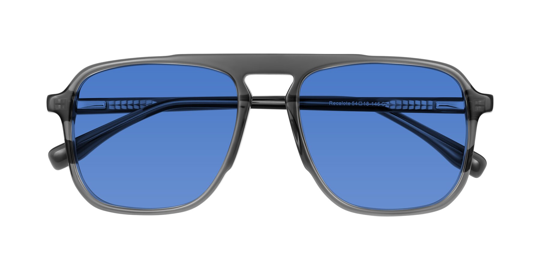 Folded Front of Recalote in Transparent Gray with Blue Tinted Lenses
