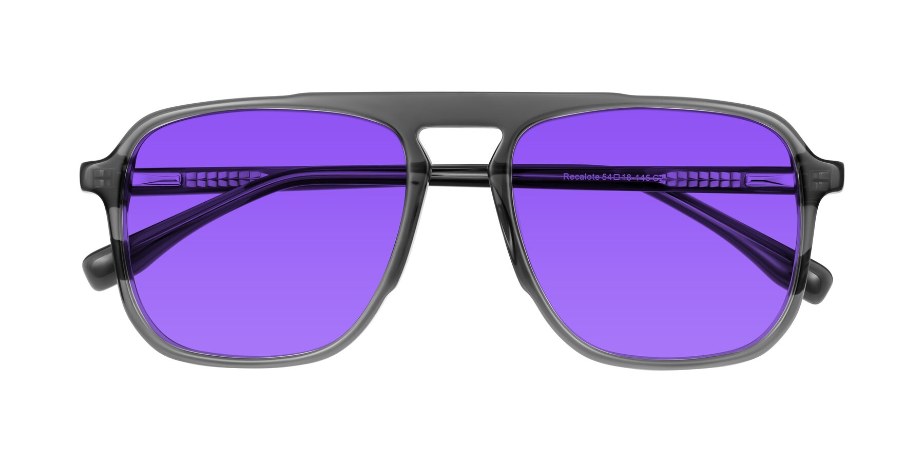 Folded Front of Recalote in Transparent Gray with Purple Tinted Lenses