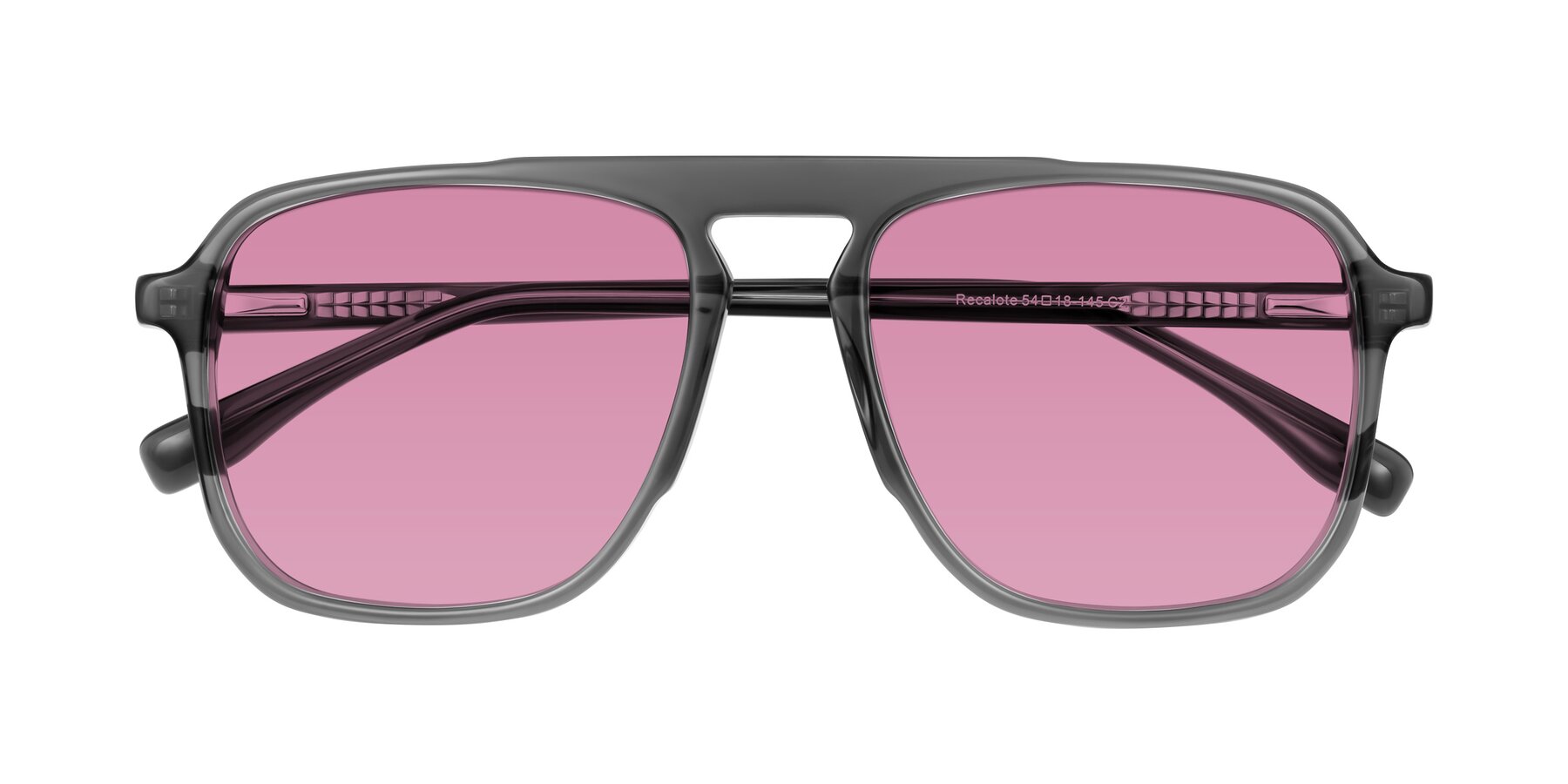 Folded Front of Recalote in Transparent Gray with Medium Wine Tinted Lenses