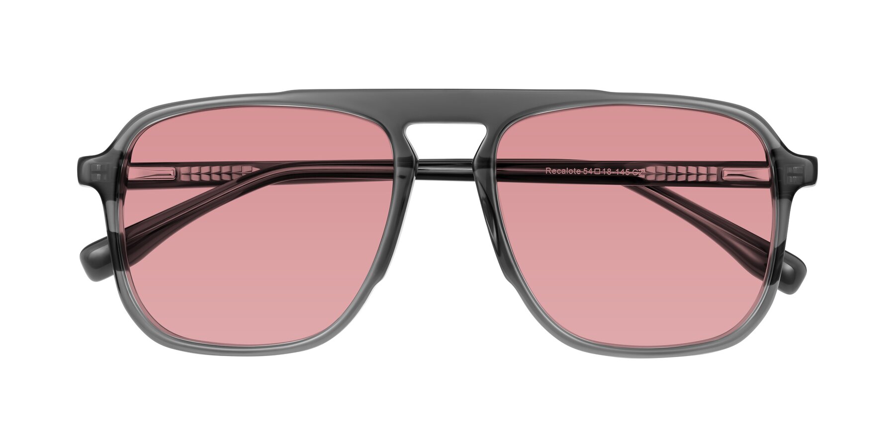 Folded Front of Recalote in Transparent Gray with Medium Garnet Tinted Lenses