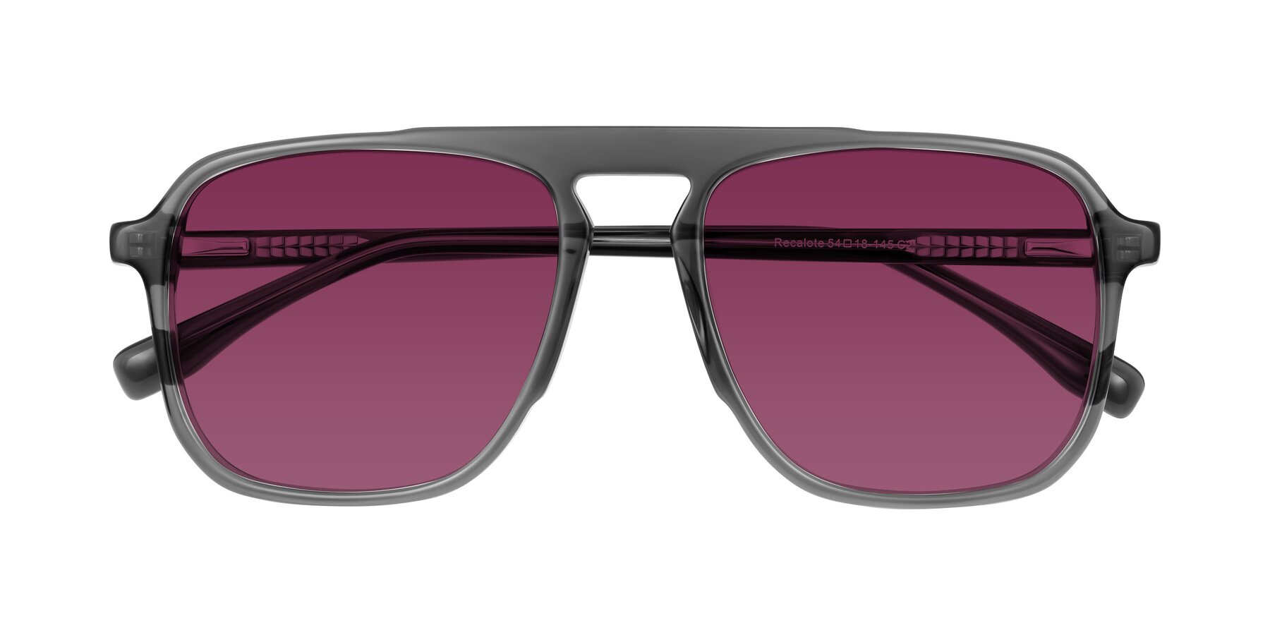 Folded Front of Recalote in Transparent Gray with Wine Tinted Lenses