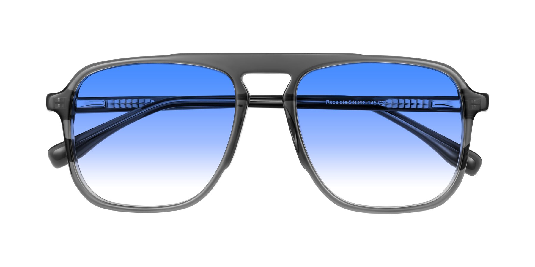 Folded Front of Recalote in Transparent Gray with Blue Gradient Lenses
