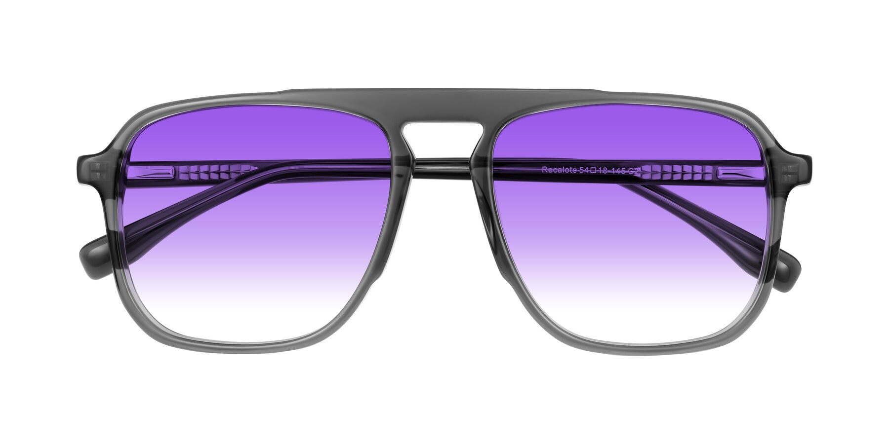 Folded Front of Recalote in Transparent Gray with Purple Gradient Lenses