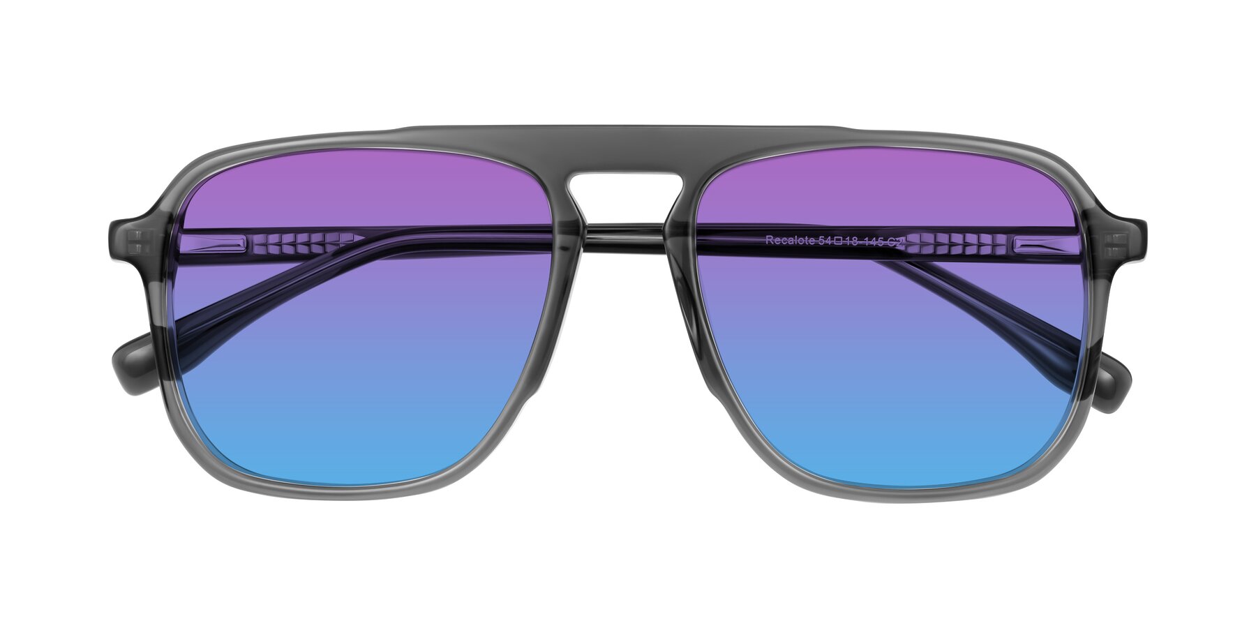 Folded Front of Recalote in Transparent Gray with Purple / Blue Gradient Lenses