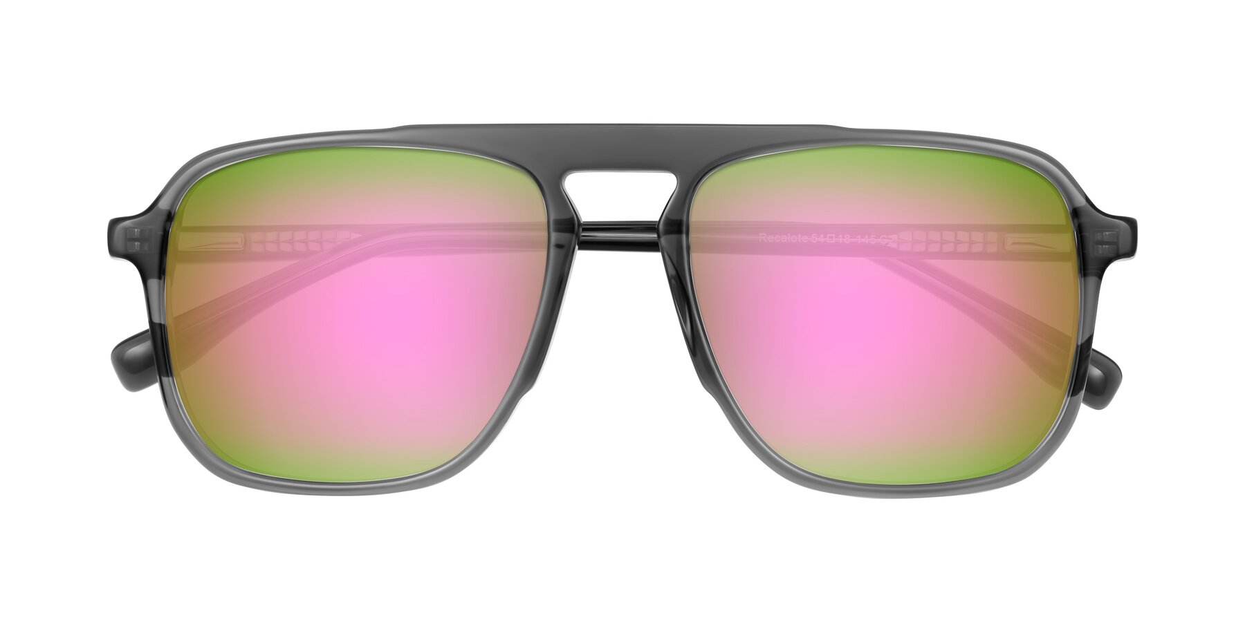Folded Front of Recalote in Transparent Gray with Pink Mirrored Lenses