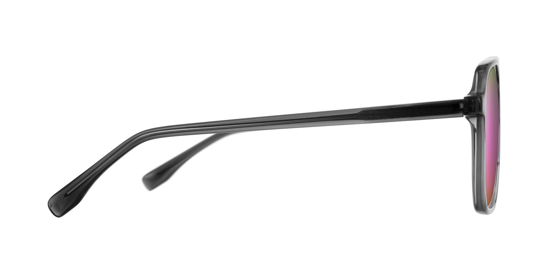 Side of Recalote in Transparent Gray with Pink Mirrored Lenses